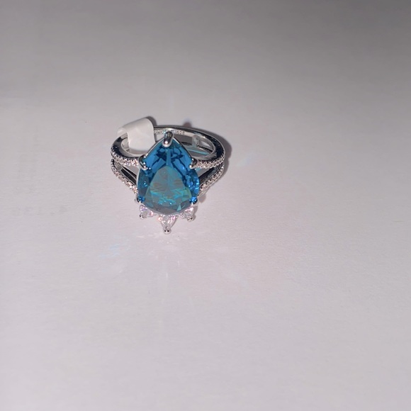 Ring Bomb Party Lab Created Ocean Blue Topaz Rhodium Plated .  Sugg Retail $118 - Picture 1 of 4